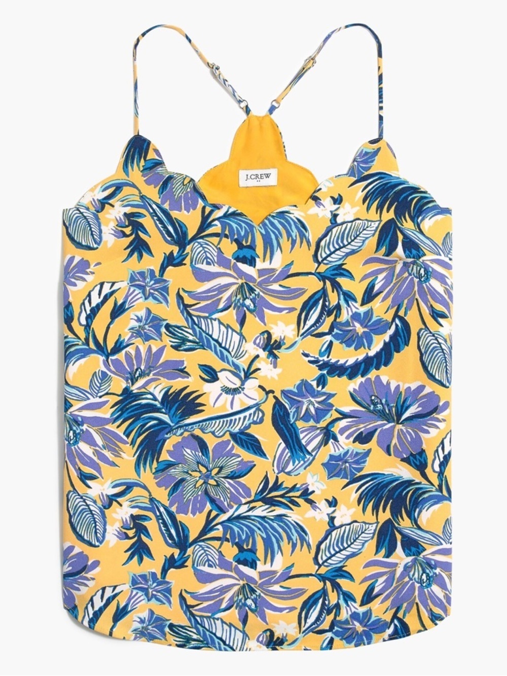 J. Crew Floral Scalloped Cami Tank Top Size 10 Yellow Blue NWT New